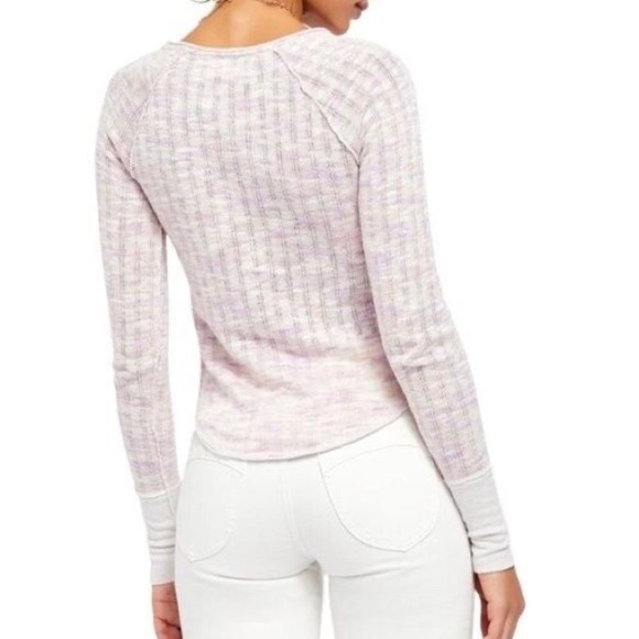Free People We the Free Pink Combo Spaced Out Long Sleeve Cozy Knit Top Sz L - Picture 12 of 16